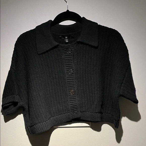 NWOT Banana Republic Black 100% Cotton Knit Cropped Cardigan - Picture 3 of 7